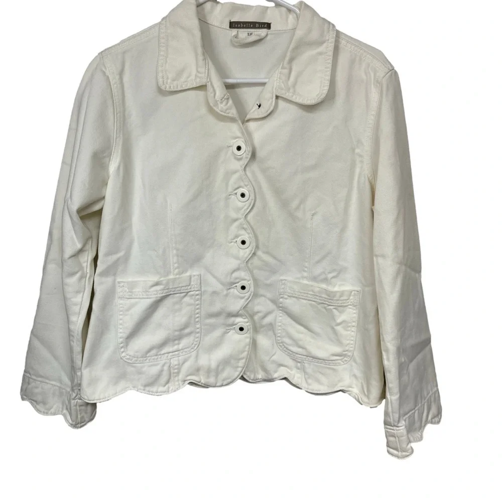 Isabella Byrd Anthropologie Ivory Denim Button Up Jacket LP - Picture 4 of 10